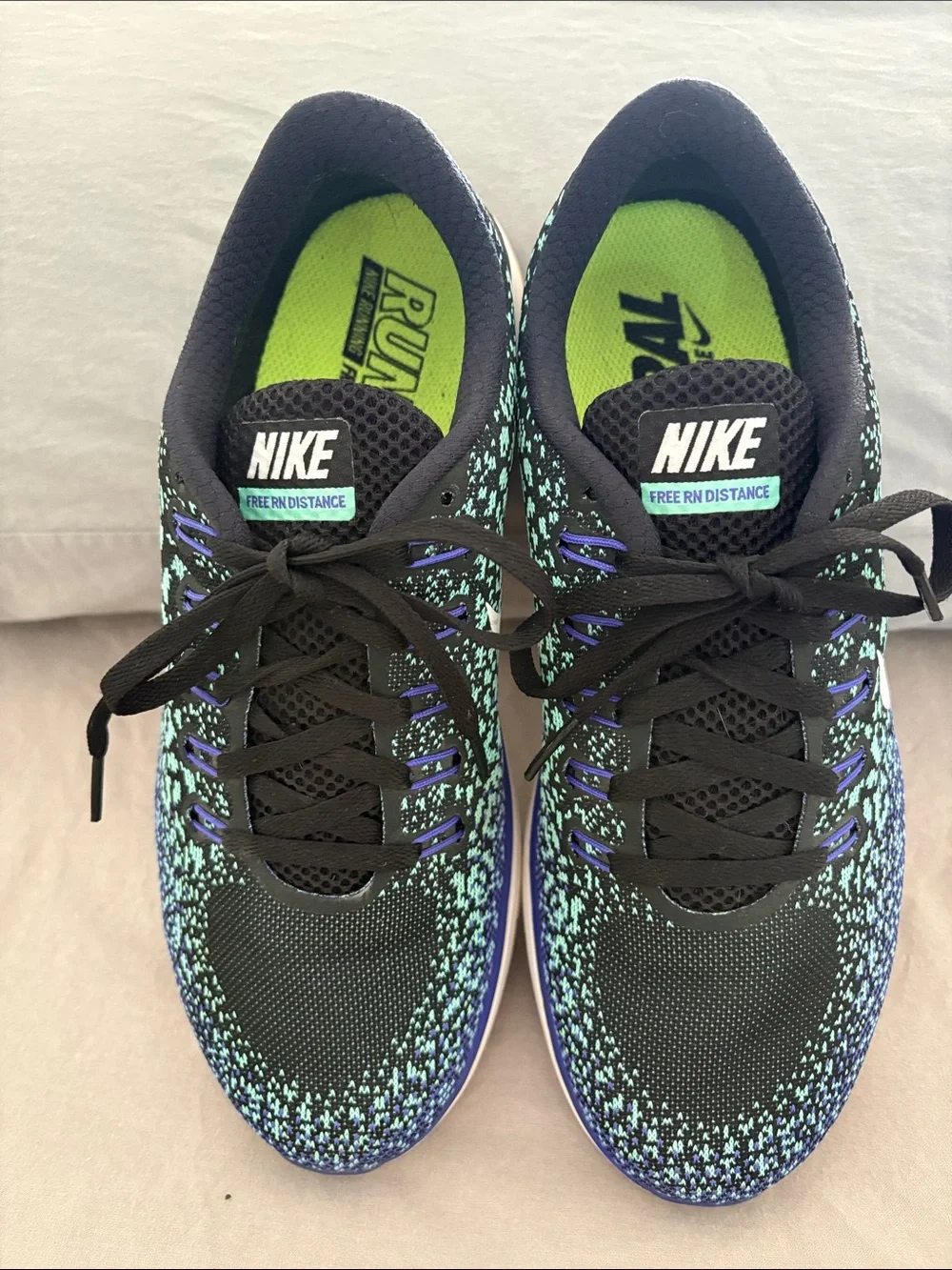 Nike Women's Black Teal Purple Knit Running Shoes with White Swoosh